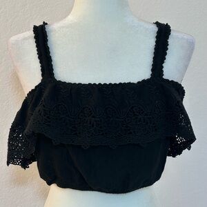 American Eagle Black Crochet Crop Tank Top Size Small